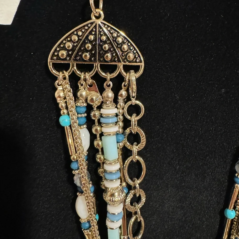 Multi Strand Turquoise and Gold Tone Necklace Bohemian Inspired Lobster Claw - Picture 5 of 5